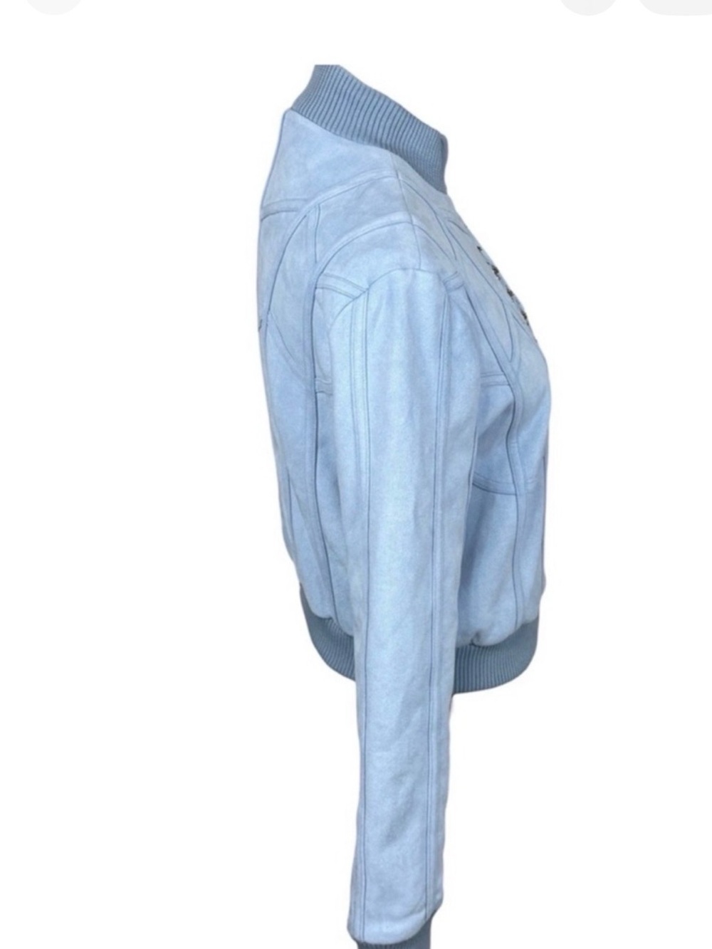 House of CB Rafal Powder Blue Faux Suede Corset Bomber Cropped Y2K S - Picture 16 of 16